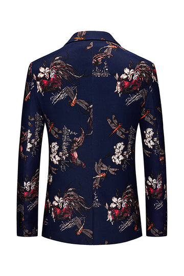 Blazer de bal à revers crantés floral imprimé noir